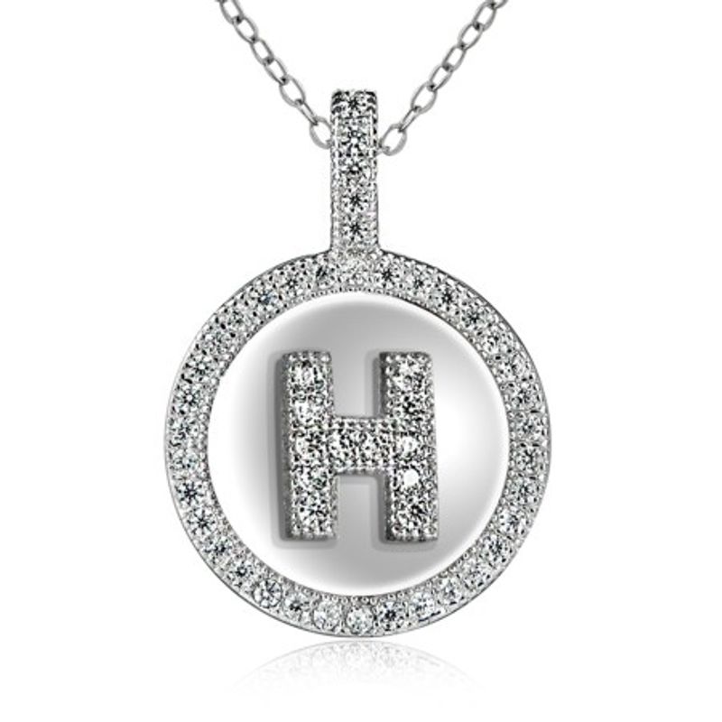 Sterling Silver Initial Pendant with Micro-pave CZs - Alphabet - Click Image to Close